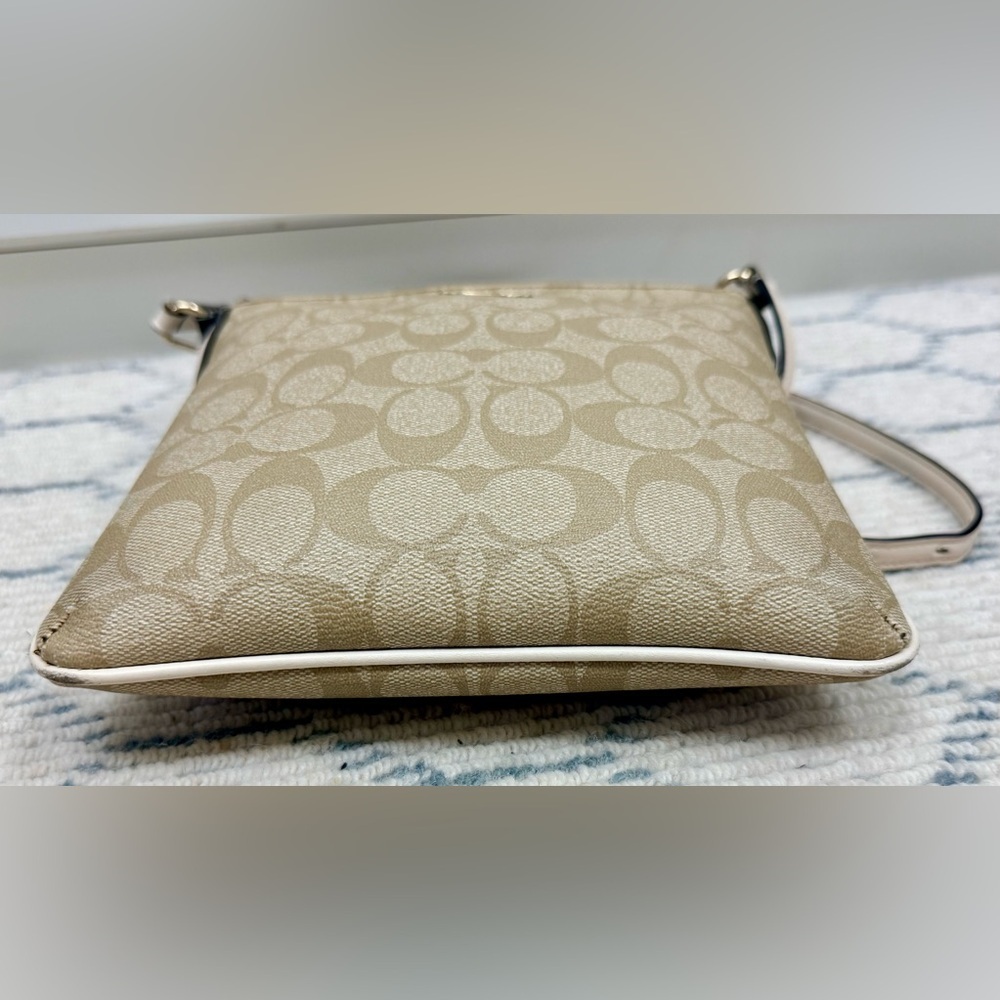 COACH Signature Beige/White Monogram Logo North South Adjust. Strap Crossbody - Picture 5 of 16